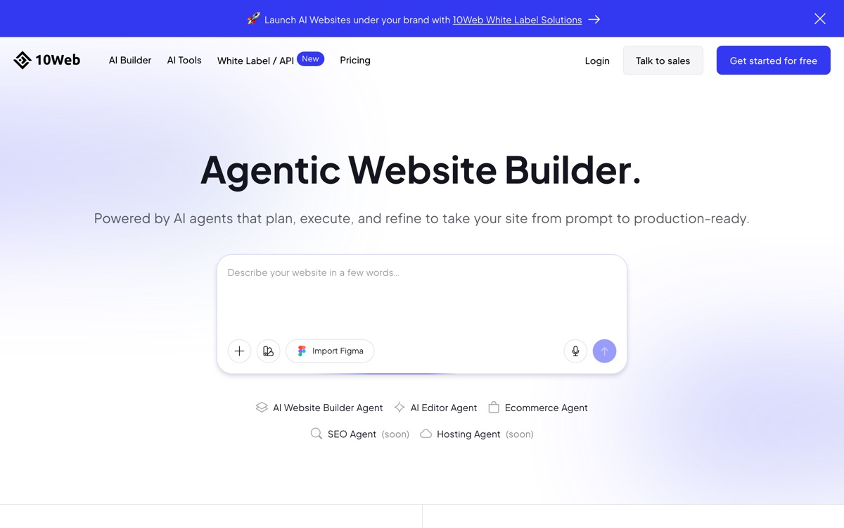 Screenshot of the 10Web website