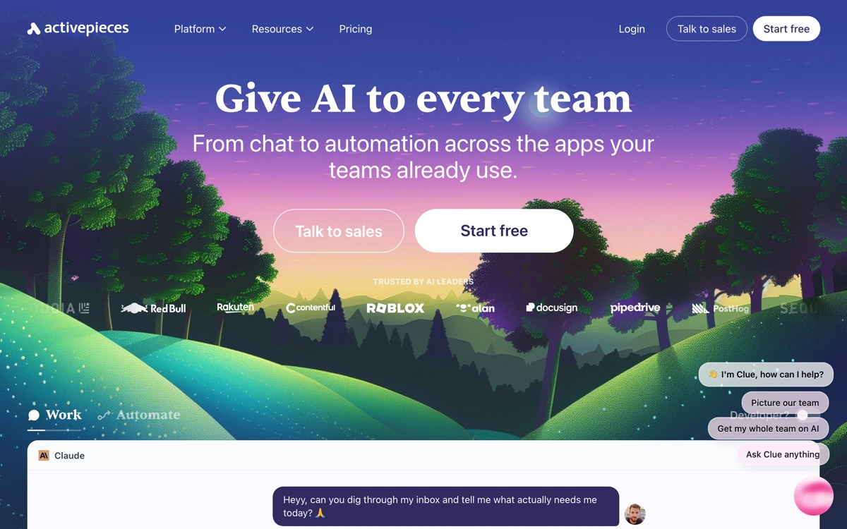 Screenshot of the Activepieces website