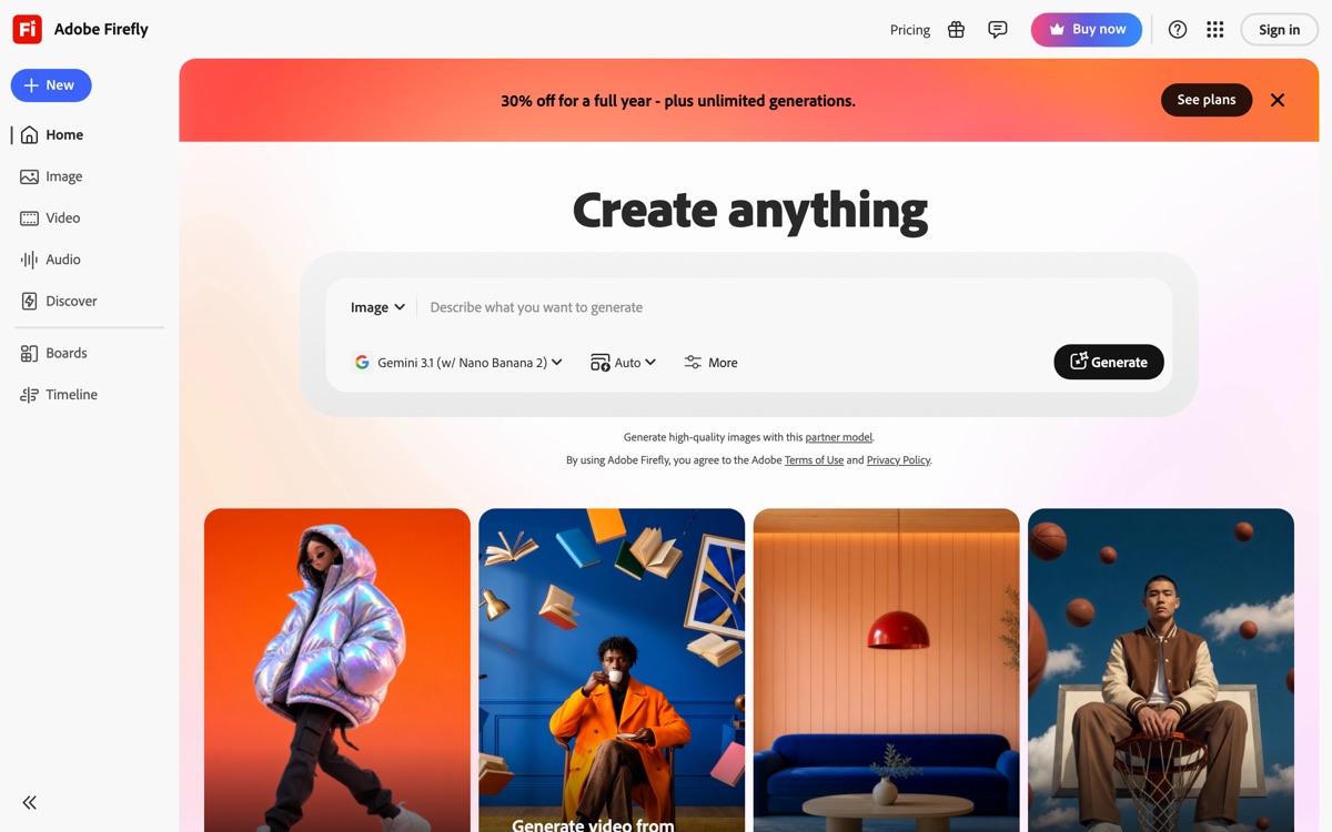 Screenshot of the Adobe Firefly website
