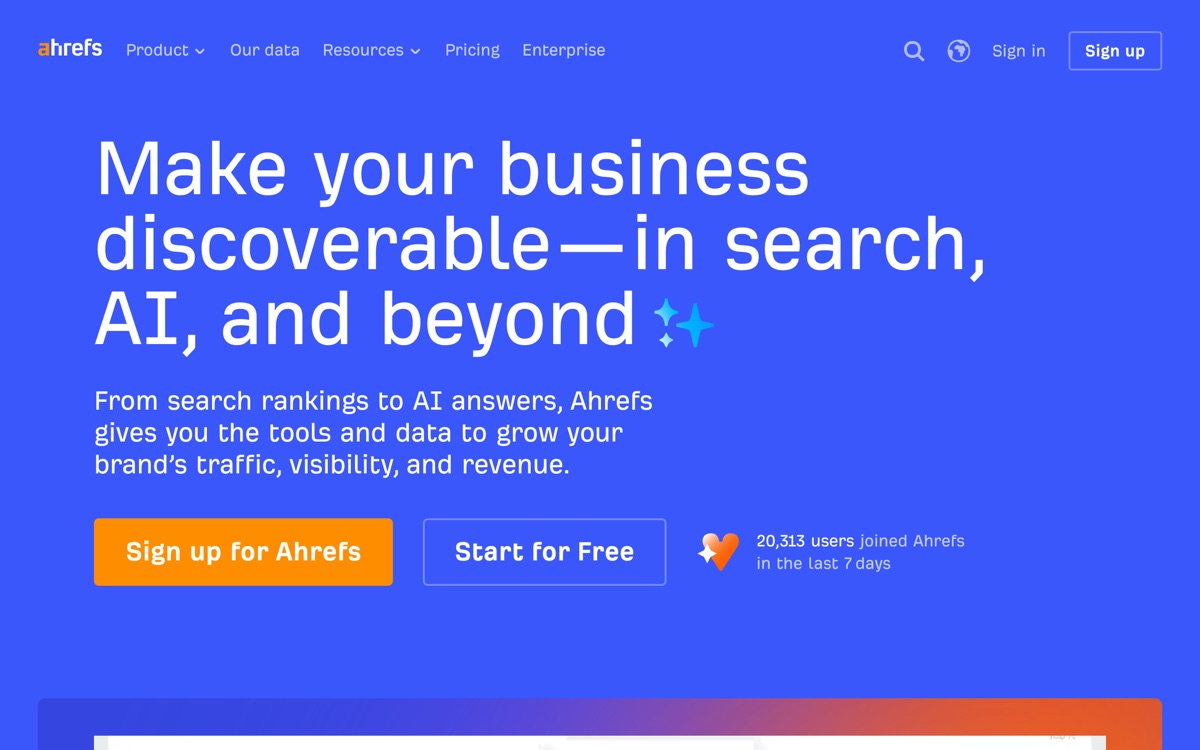 Screenshot of the Ahrefs website