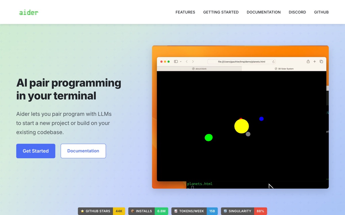 Screenshot of the Aider website