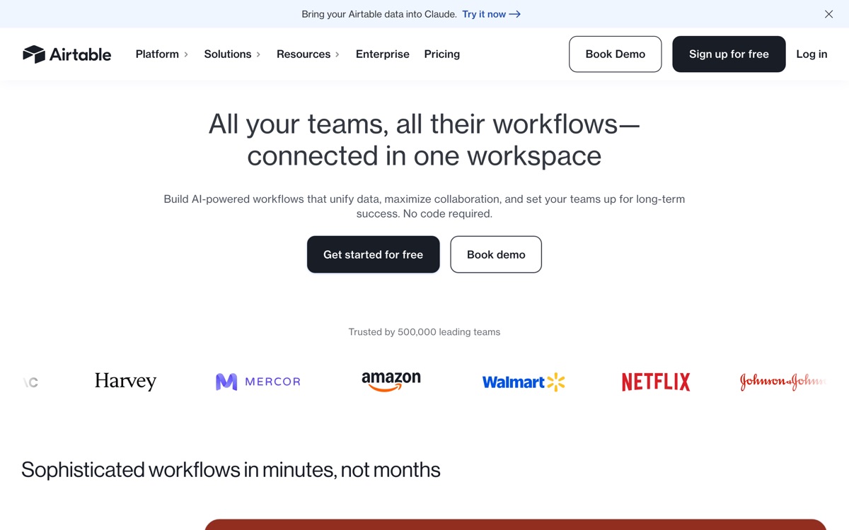 Screenshot of the Airtable website