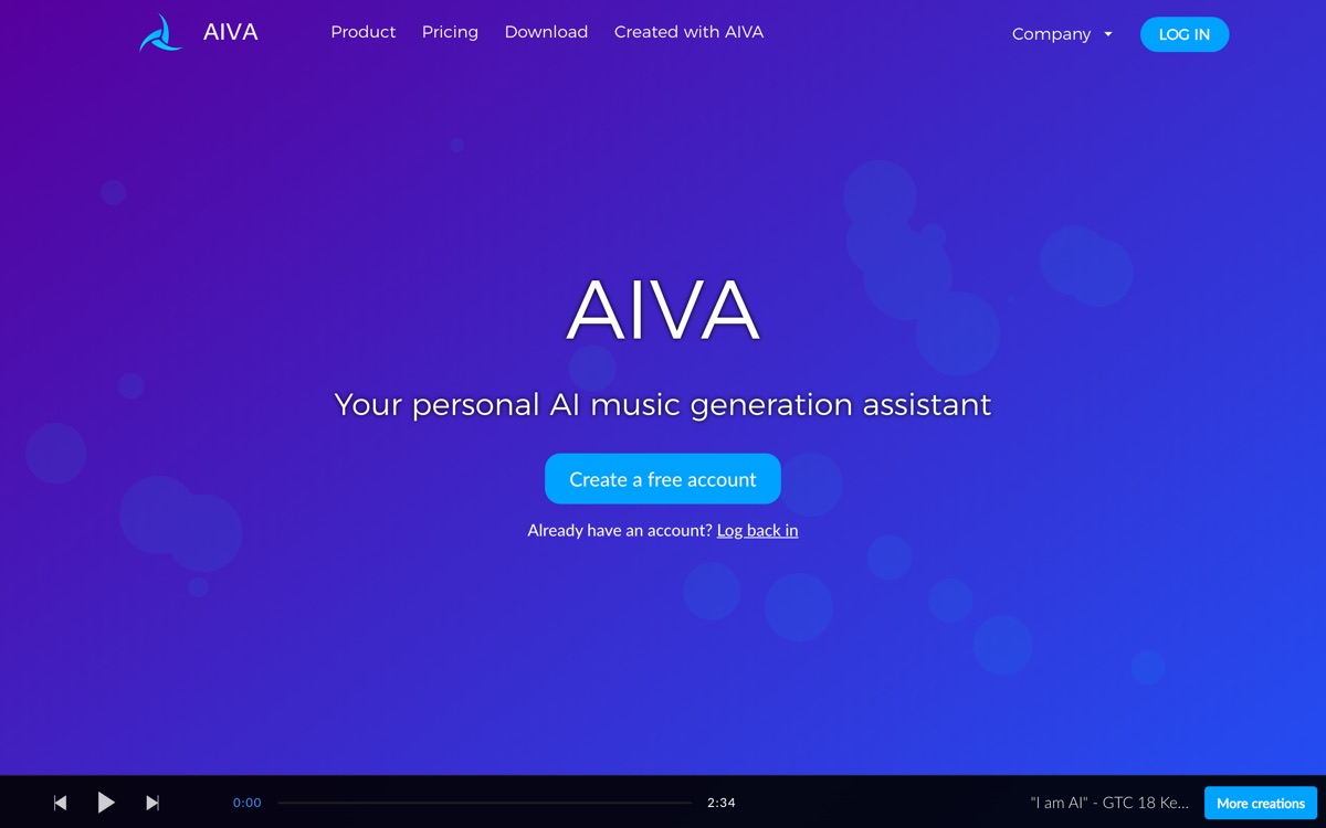 Screenshot of the AIVA website