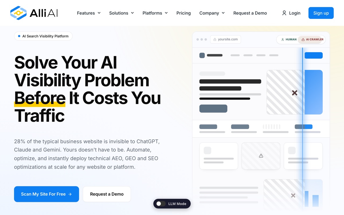 Screenshot of the Alli AI website