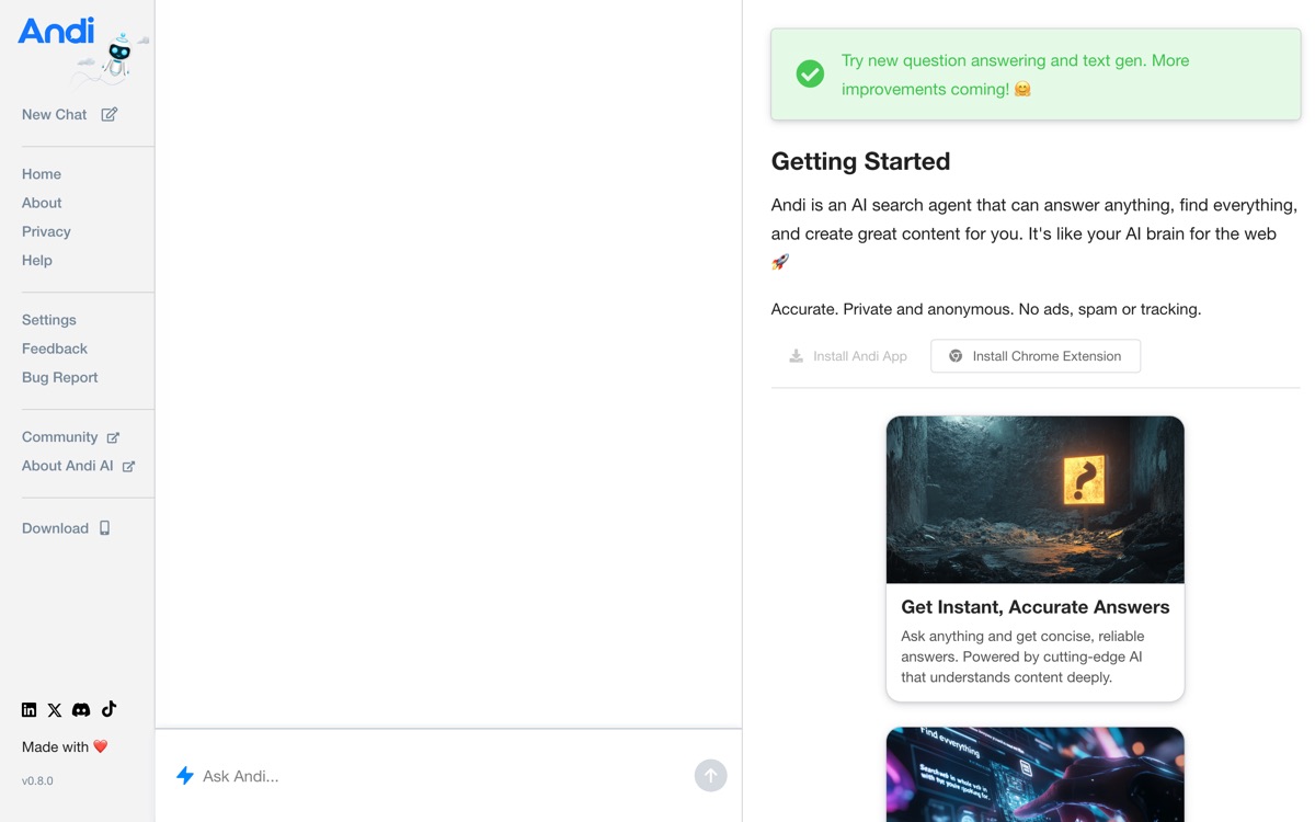 Screenshot of the Andi website