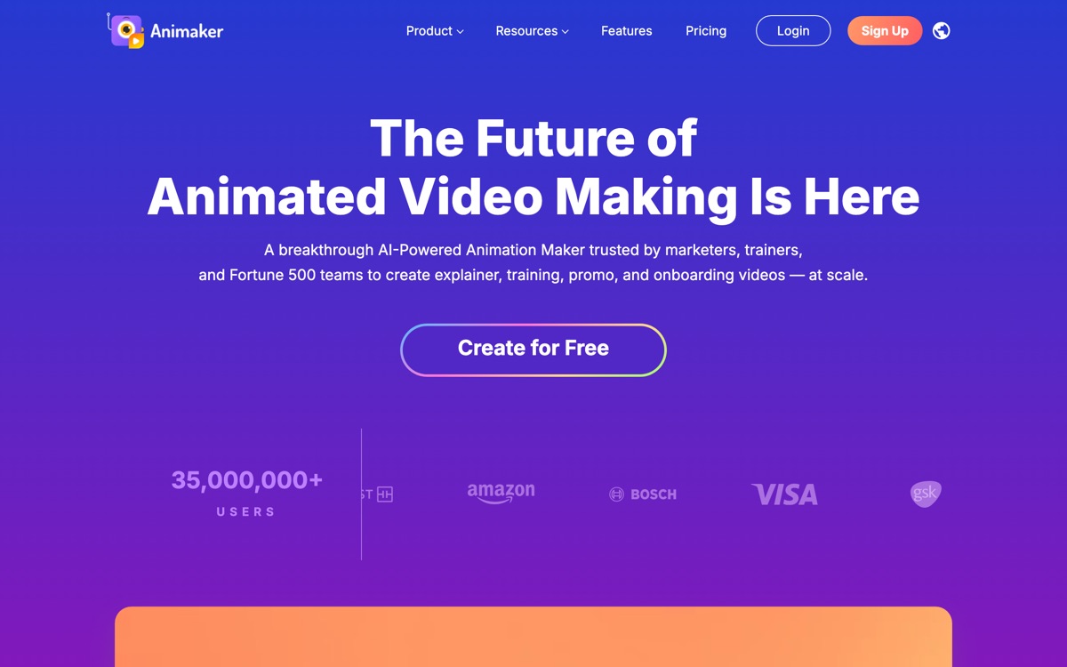 Screenshot of the Animaker website