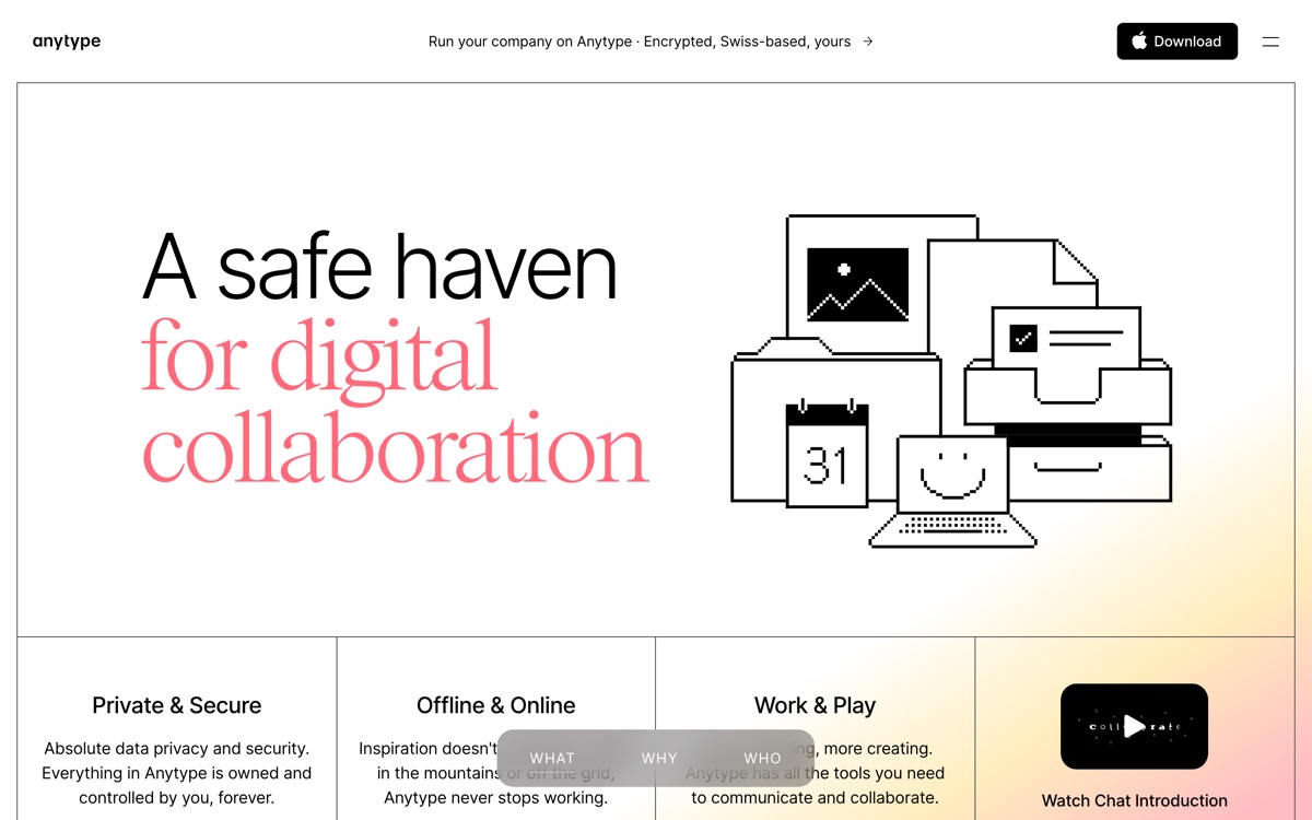 Screenshot of the Anytype website