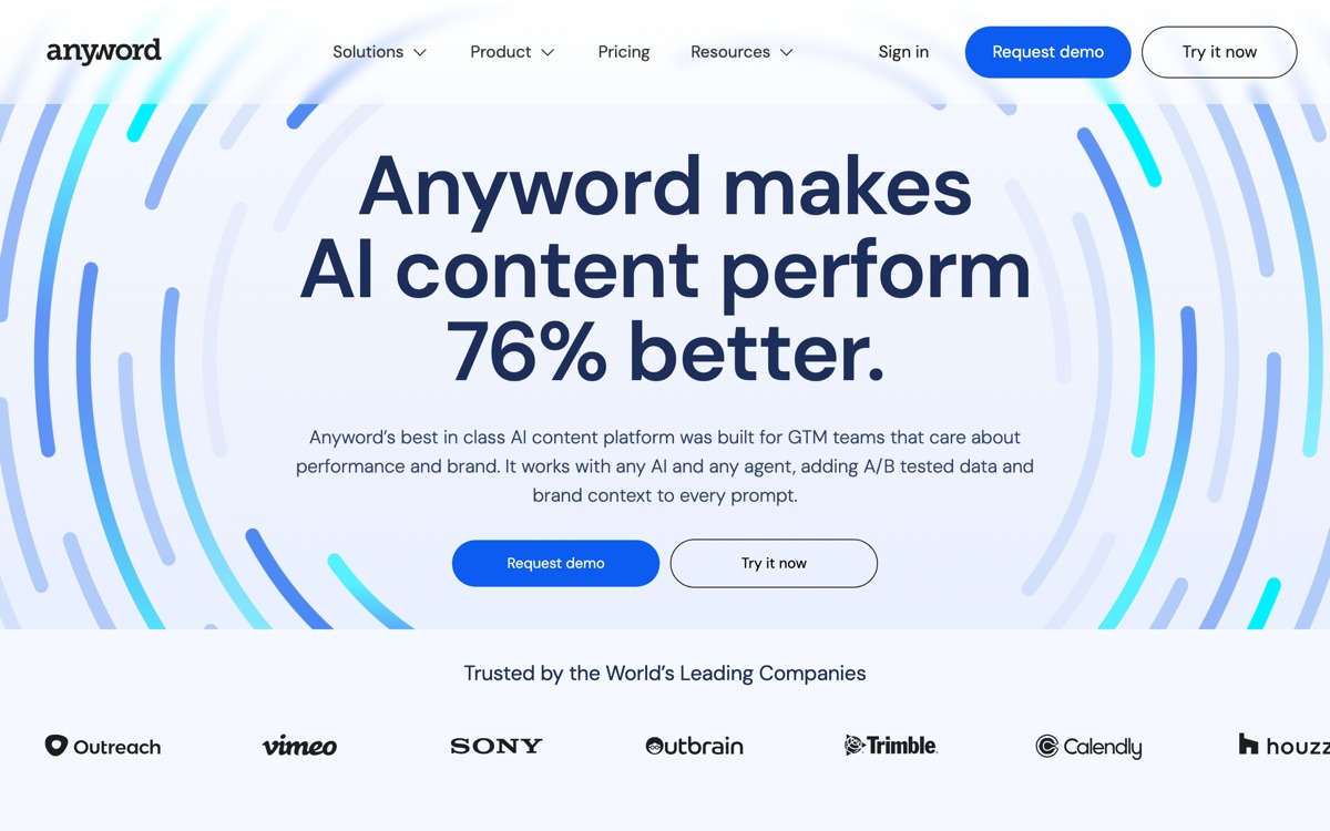 Screenshot of the Anyword website