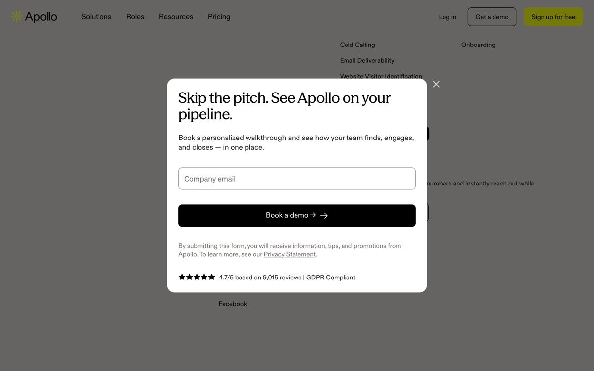 Screenshot of the Apollo website