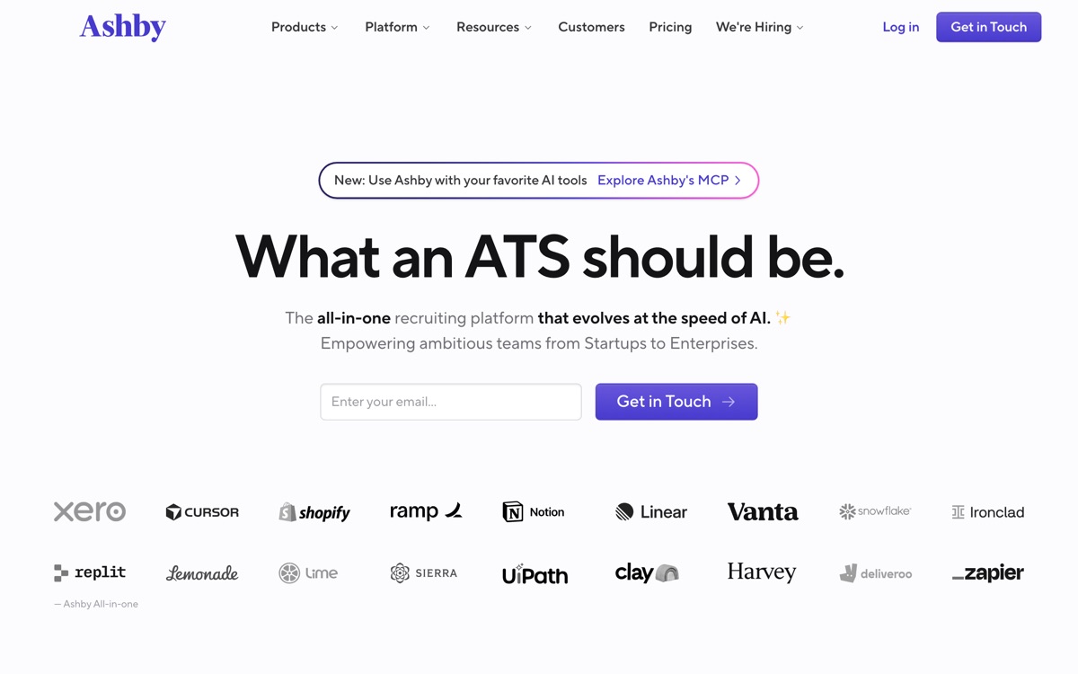 Screenshot of the Ashby website