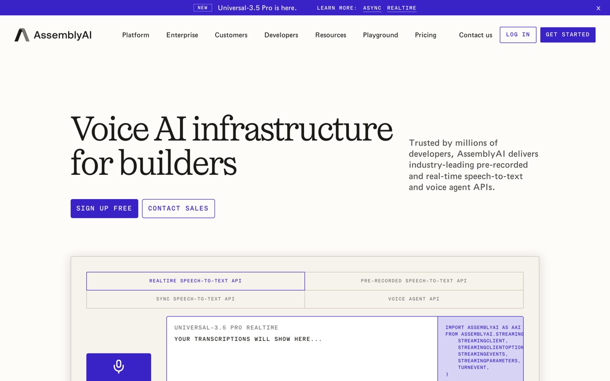 Screenshot of the AssemblyAI website