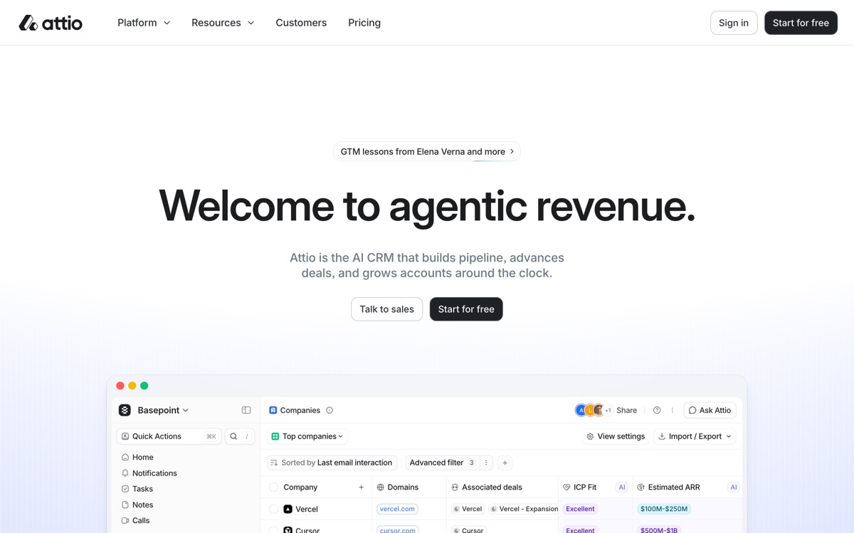 Screenshot of the Attio website