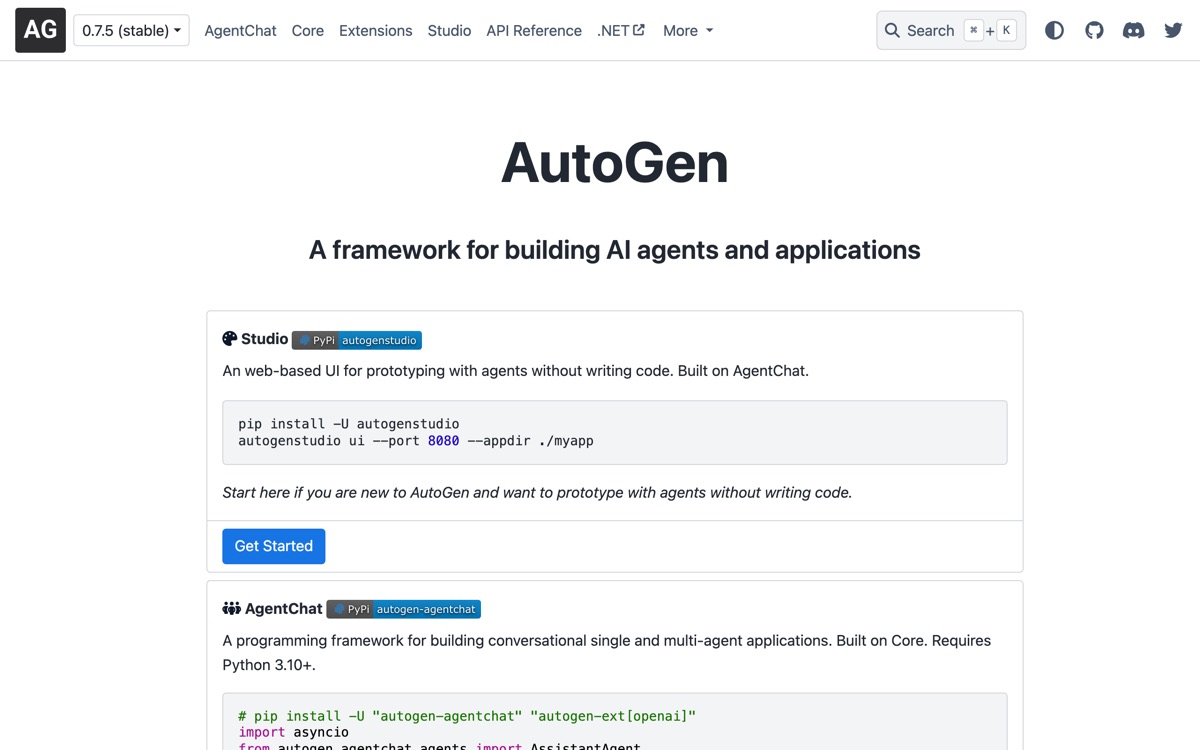 Screenshot of the AutoGen website