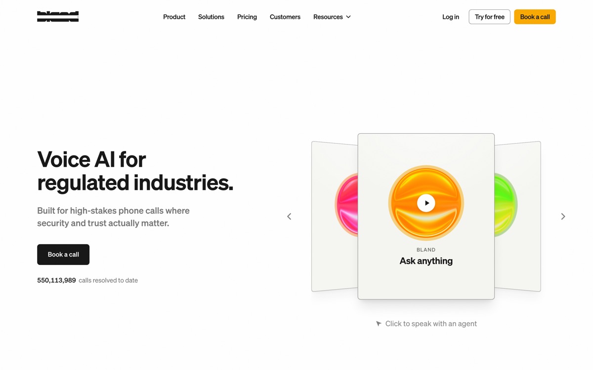 Screenshot of the Bland AI website