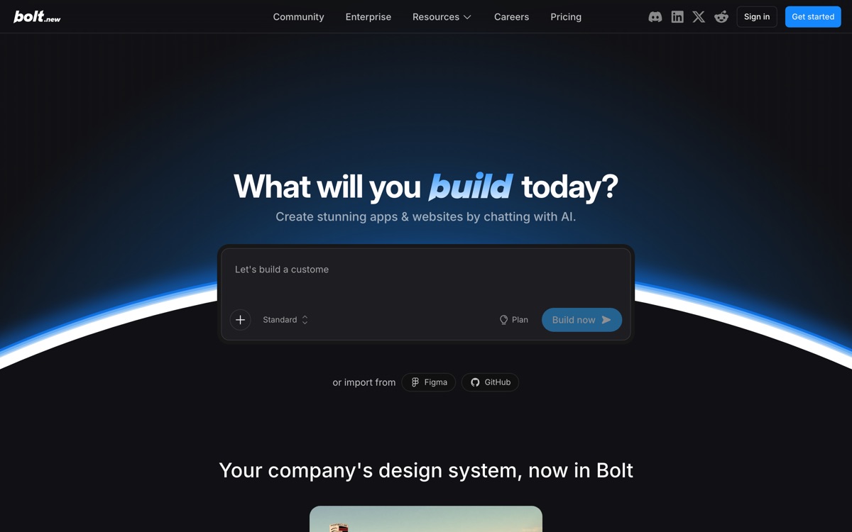 Screenshot of the Bolt website