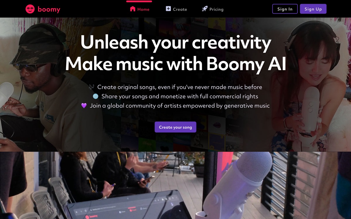 Screenshot of the Boomy website
