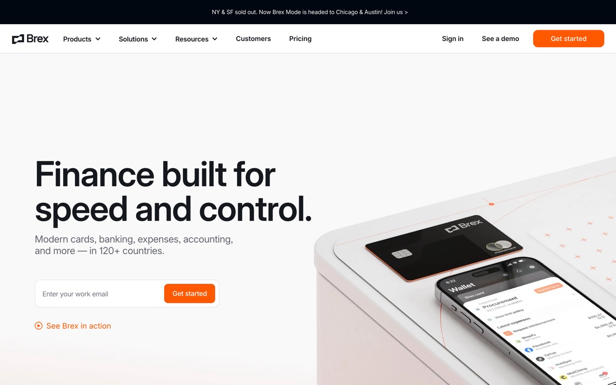 Screenshot of the Brex website