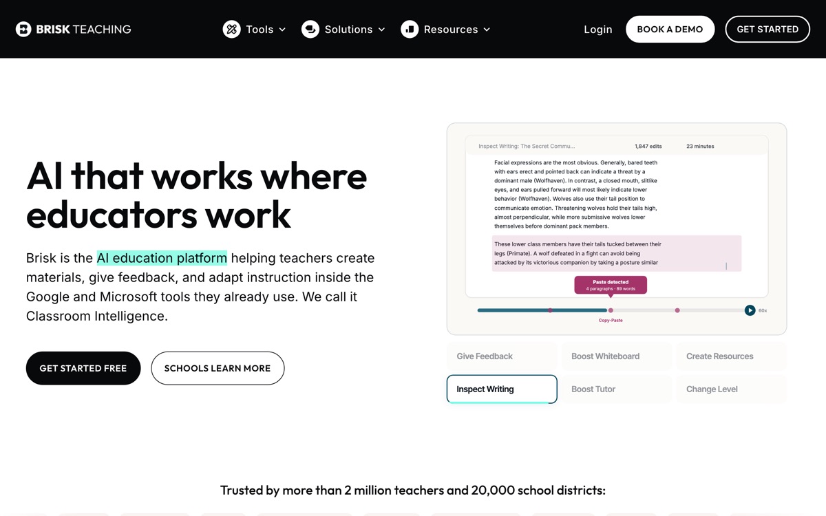 Screenshot of the Brisk Teaching website