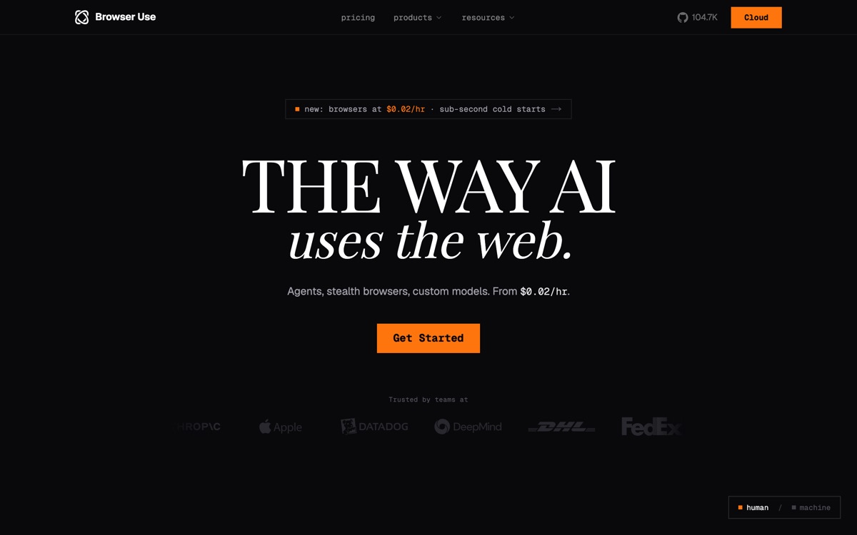 Screenshot of the Browser Use website