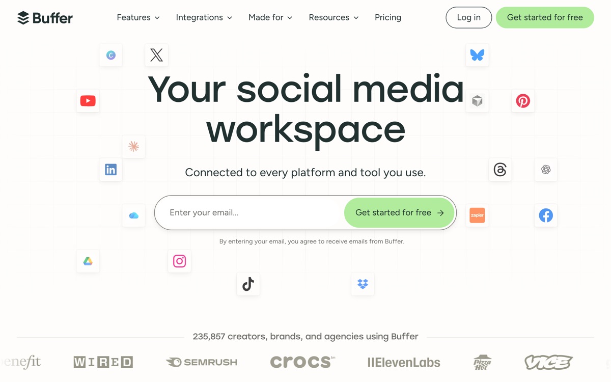 Screenshot of the Buffer website