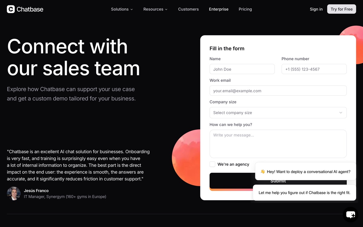 Screenshot of the Chatbase website