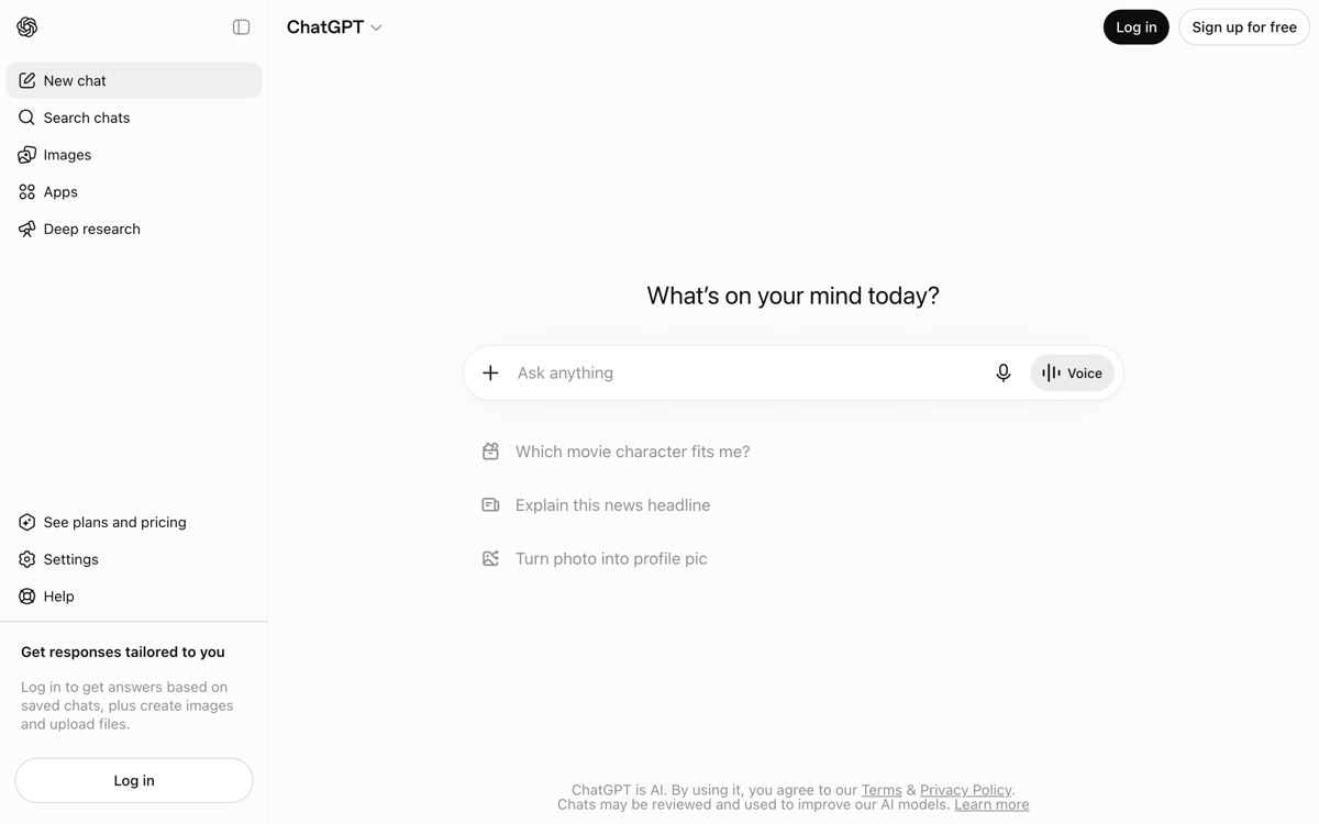 Screenshot of the ChatGPT website
