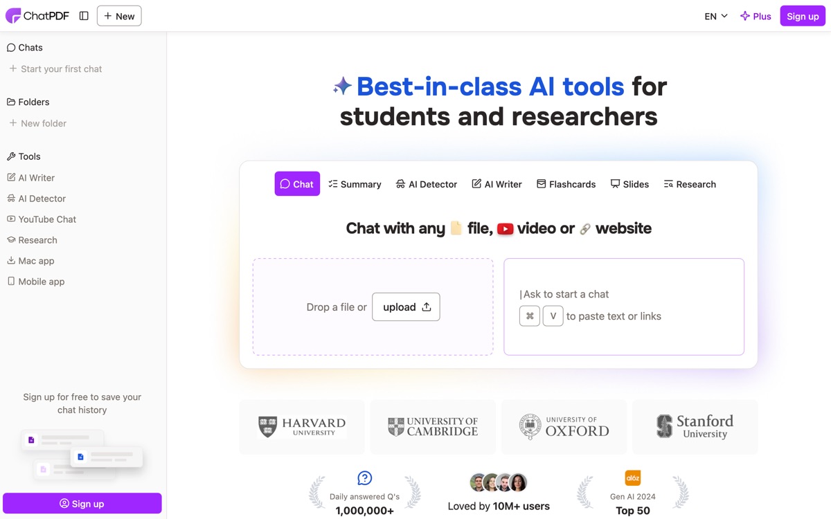 Screenshot of the ChatPDF website