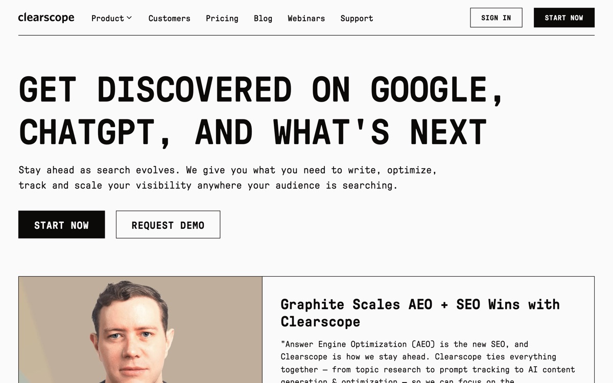 Screenshot of the Clearscope website