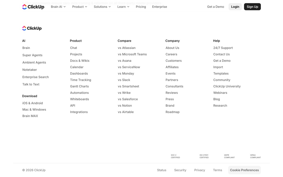 Screenshot of the ClickUp website