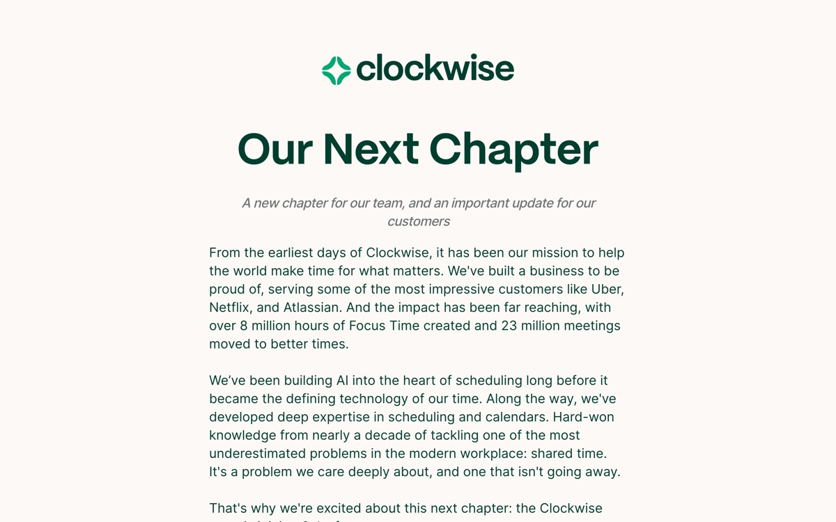 Screenshot of the Clockwise website