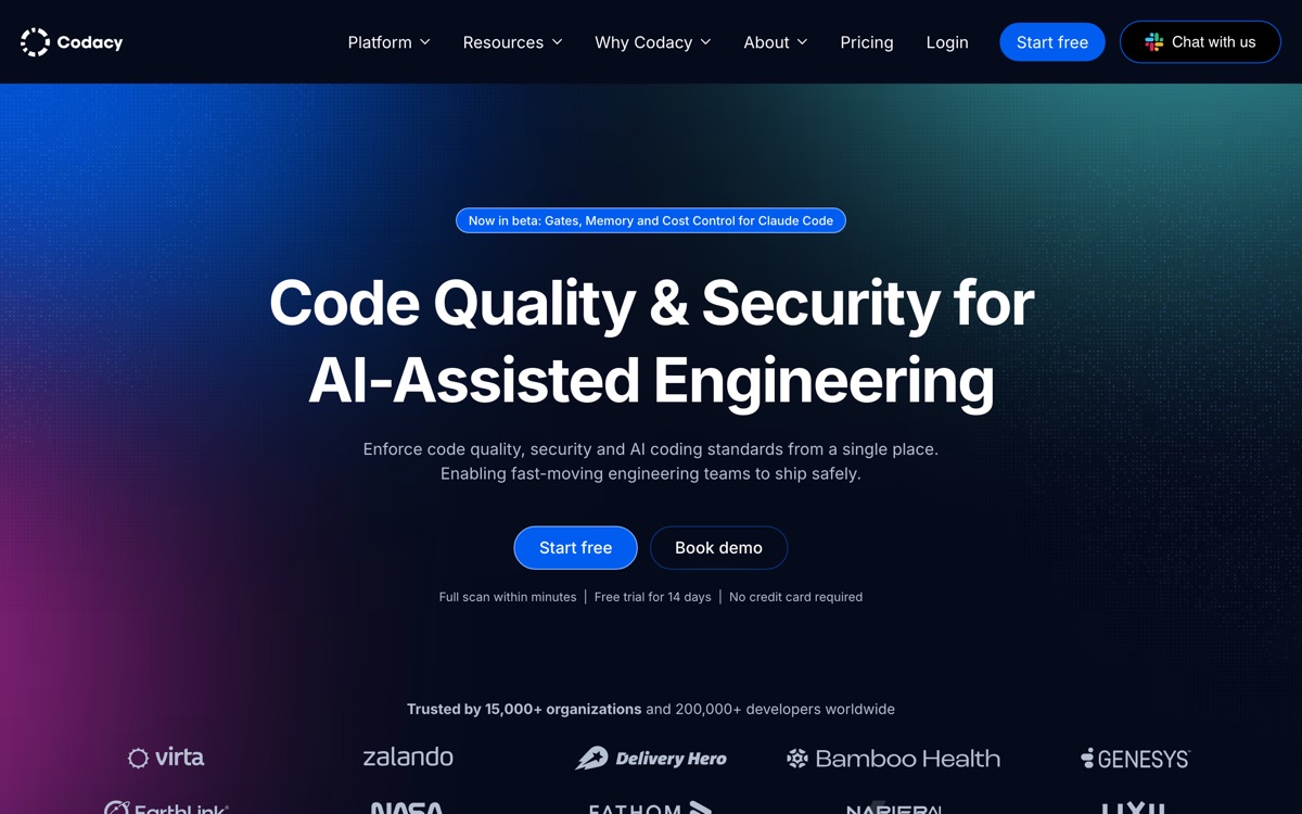 Screenshot of the Codacy website