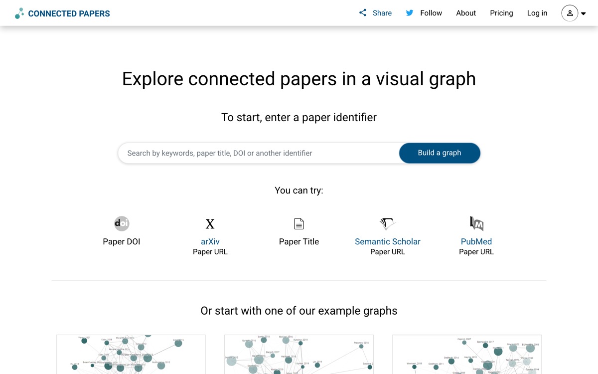 Screenshot of the Connected Papers website