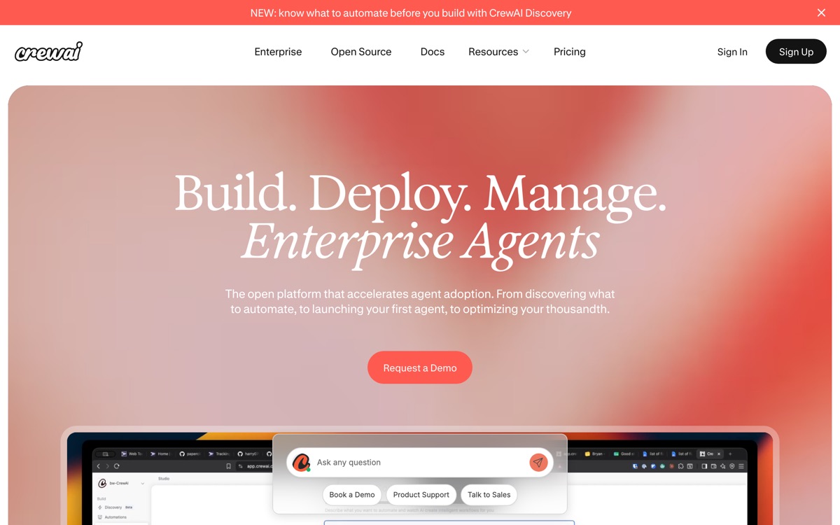 Screenshot of the CrewAI website