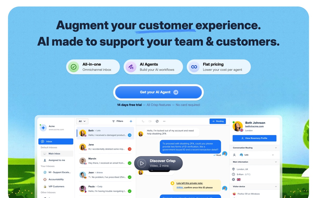 Screenshot of the Crisp website