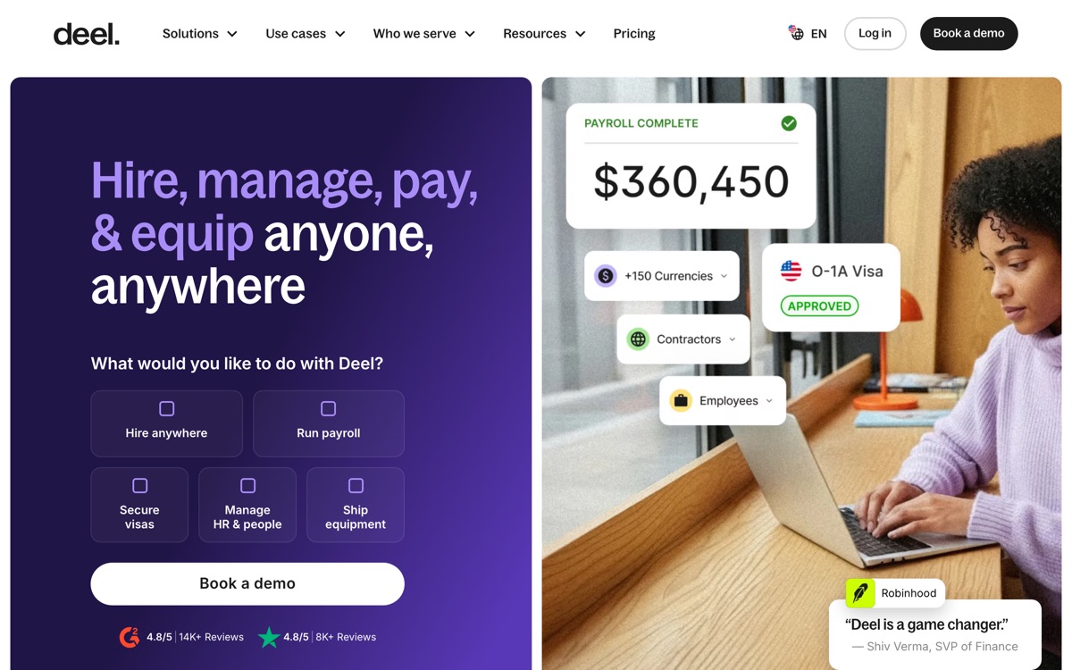 Screenshot of the Deel website
