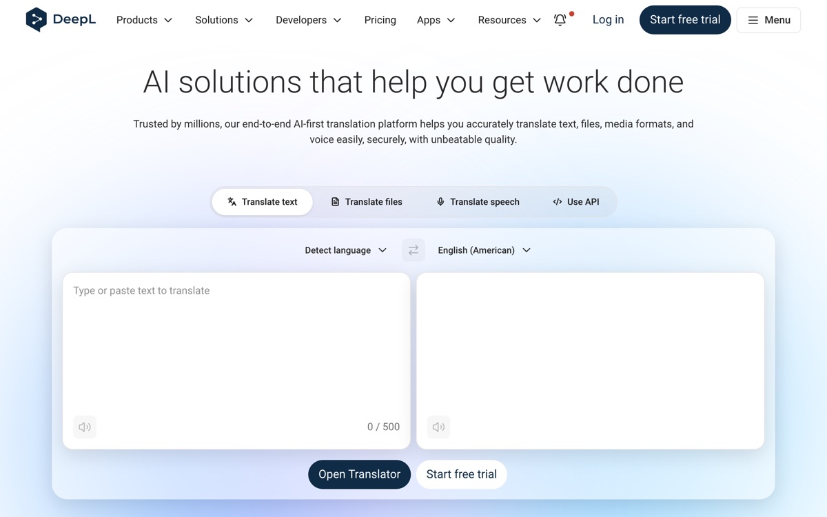 Screenshot of the DeepL website