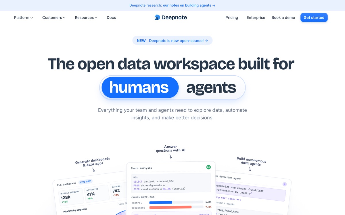 Screenshot of the Deepnote website