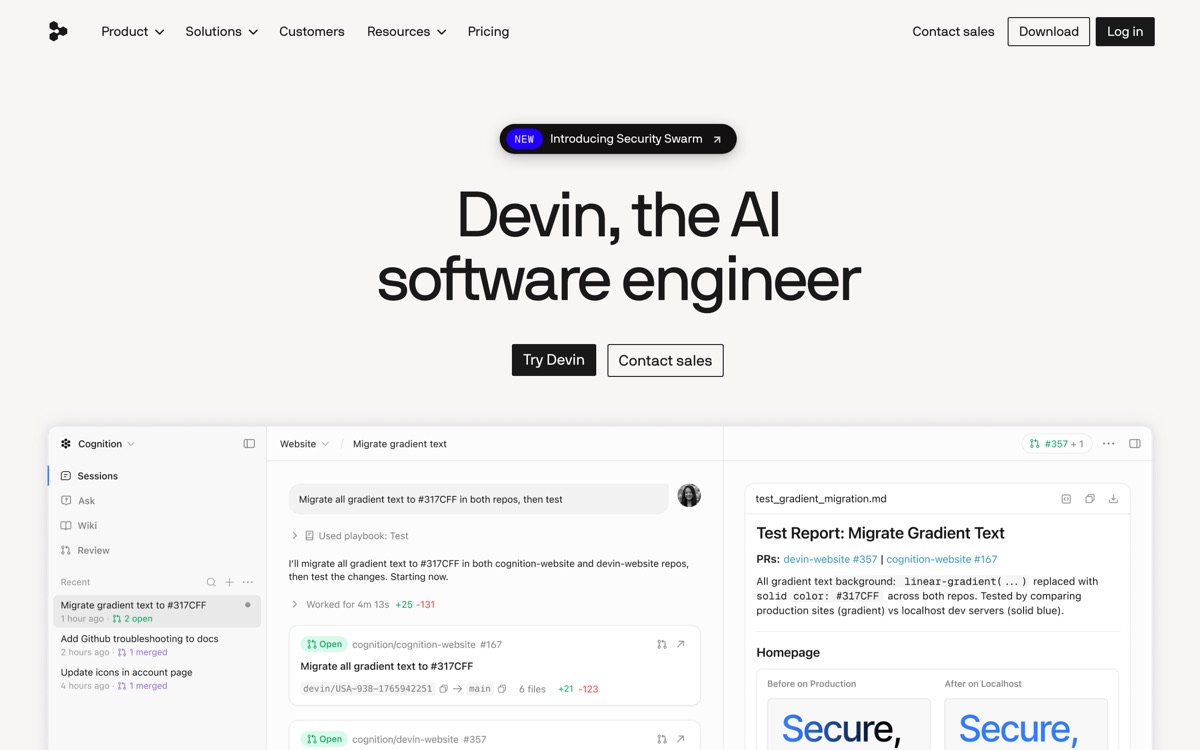 Screenshot of the Devin website