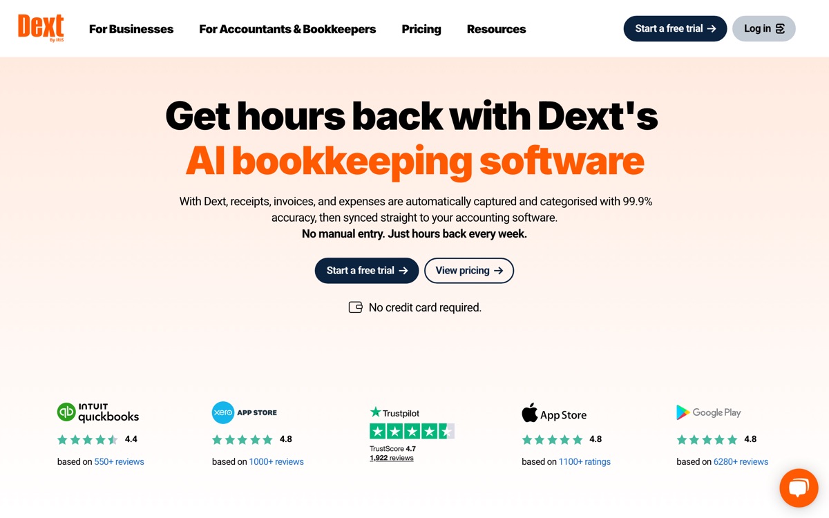 Screenshot of the Dext website