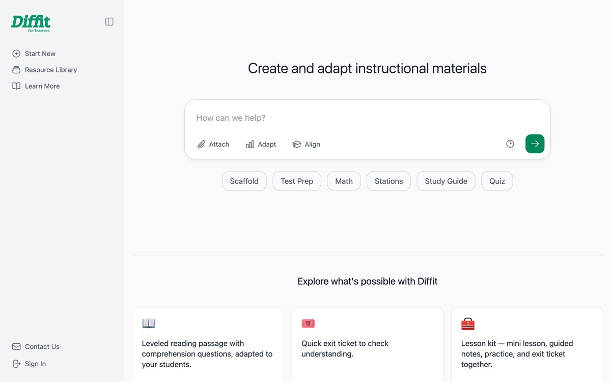 Screenshot of the Diffit website