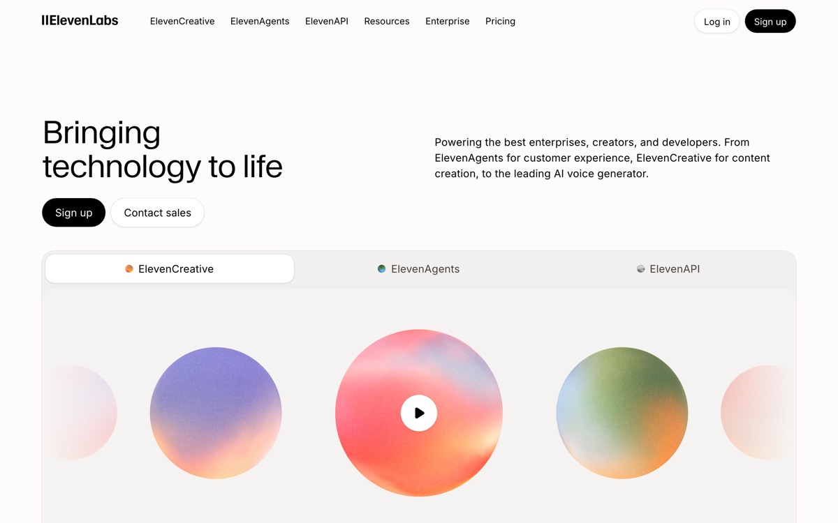 Screenshot of the ElevenLabs website
