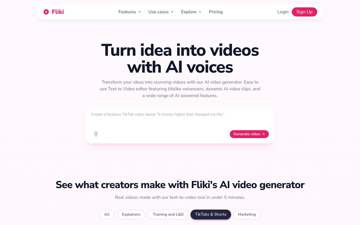Screenshot of the Fliki website