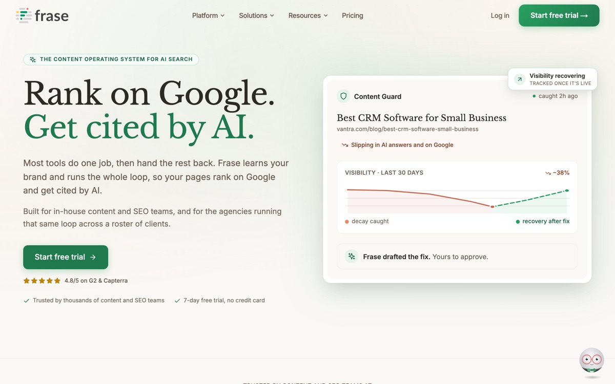 Screenshot of the Frase website