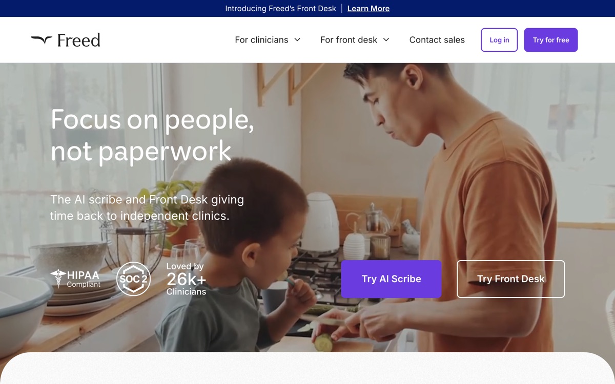 Screenshot of the Freed website