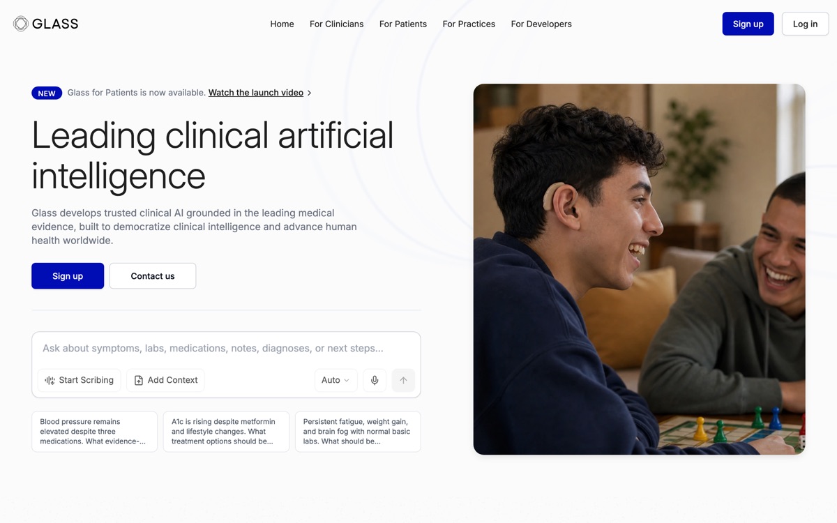 Screenshot of the Glass Health website
