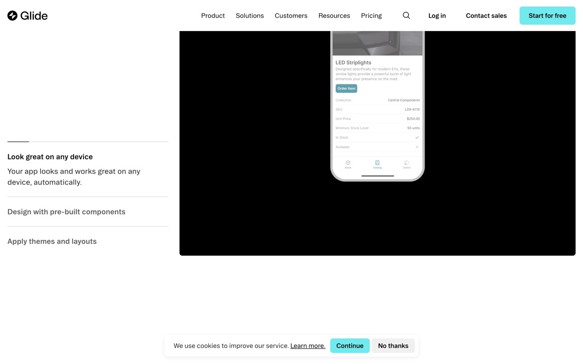 Screenshot of the Glide website