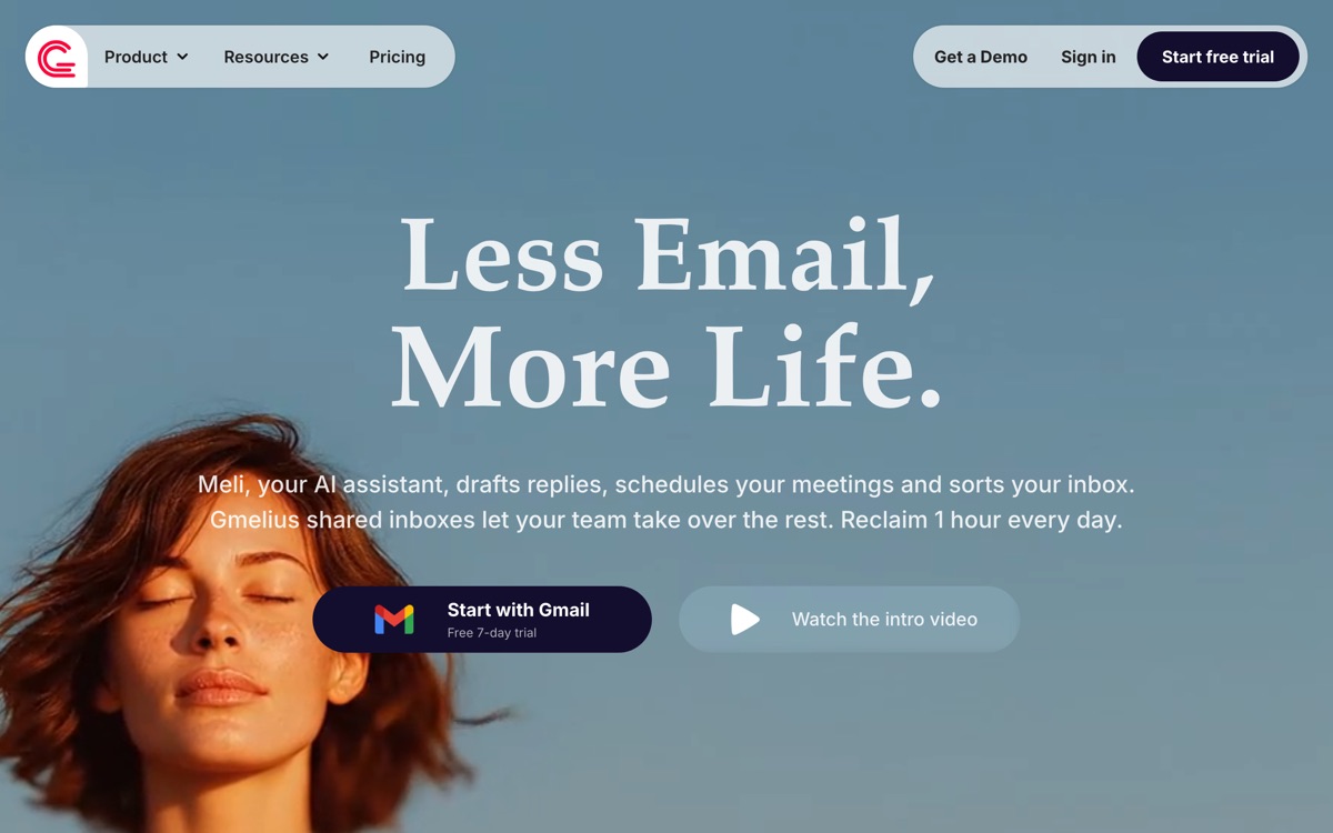 Screenshot of the Gmelius website