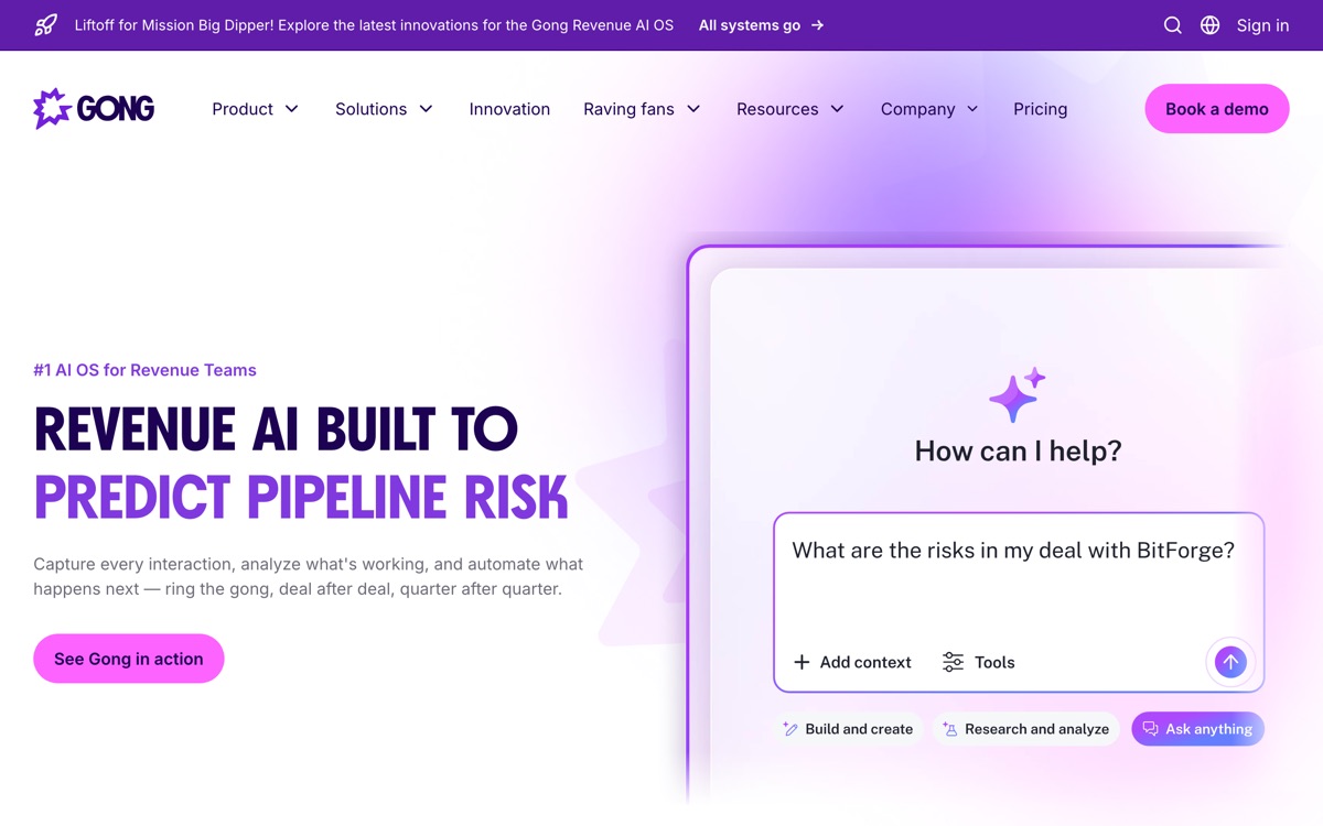 Screenshot of the Gong website