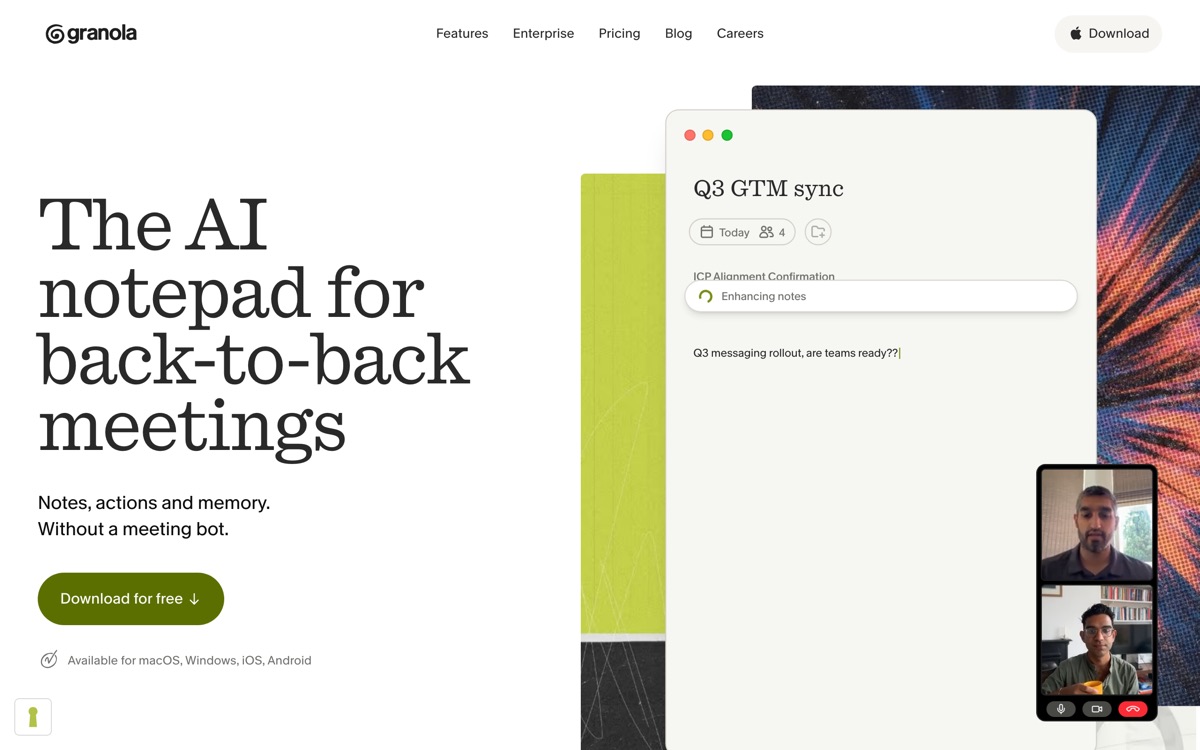 Screenshot of the Granola website