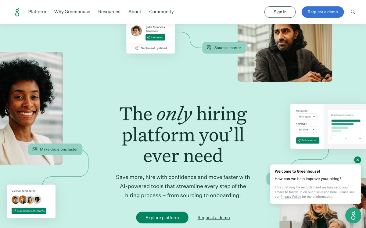 Screenshot of the Greenhouse website